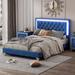 Elegant Design Full Size Platform Bed, Upholstered Bed Frame with LED Lights