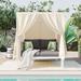 Outdoor Sunbed with Canopy & Pillow, Sun Lounger Sofa Bed, Gray+Beige