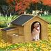 51.18" L x 43.7" W x 37" H Large Size Wooden Dog House, Dog Crate For large dog breeds, Cabin Style Raised Dog Shelter