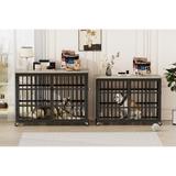 Furniture style dog crate wrought iron frame door with side openings, 43.3''W x 29.9''D x 33.5''H