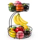 2-Tier Countertop Fruit Basket Bowl Fruit Basket With Banana Hanger Metal Wire Fruits Stand Holder