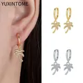 925 Sterling Silver Needle Luxury Palm Tree Pendant Earrings For Women White Crystal Coconut Tree