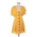 BP. Casual Dress - A-Line V-Neck Short sleeves: Yellow Dresses - Women's Size Medium