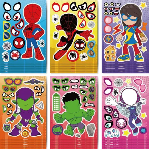 Spider-Man der Hulk Iron Man Kinder DIY Puzzle Aufkleber Spaß Anime Cartoon Montage Aufkleber für