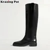 Krazing Pot Rindsleder, große Größe 44, 45, runde Zehenpartie, mittelhohe Absätze, klassische Reitstiefel, lange Stiefel zum Hineinschlüpfen, kniehohe Winterstiefel