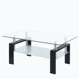 Wenty Tempered Clear Glass Coffee Table, 2-Layers Coffee Table Living Room Center Table Glass | 17.32 H x 39.37 W x 23.62 D in | Wayfair