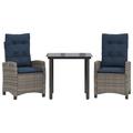 Vidaxl 3 Piece Patio Dining Set w/ Cushions Poly Rattan, Square Table Metal in Black/Blue/Gray | 31.5 W x 31.5 D in | Wayfair 3212872