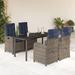 Vidaxl 5 Piece Patio Dining Set w/ Cushions Poly Rattan, Rectangular Table Metal in Black/Blue/Gray | 63 W x 31.5 D in | Wayfair 3212444