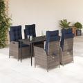 Vidaxl 5 Piece Patio Dining Set w/ Cushions Poly Rattan, Rectangular Table Metal in Black/Blue/Gray | 55.1 W x 27.6 D in | Wayfair 3213297