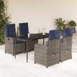 Vidaxl 5 Piece Patio Dining Set w/ Cushions Poly Rattan, Rectangular Table Metal in Black/Blue/Gray | 63 W x 31.5 D in | Wayfair 3212434