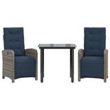 Vidaxl 3 Piece Bistro Set w/ Cushions Poly Rattan, Square Table Metal in Black/Blue/Gray | 31.5 W x 31.5 D in | Outdoor Furniture | Wayfair 3212619