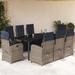 Vidaxl 9 Piece Patio Dining Set w/ Cushions Poly Rattan, Rectangular Table Metal in Black/Blue/Gray | 78.7 W x 39.4 D in | Wayfair 3212625