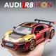 1/24 Audi R8 V10 giocattolo per auto da corsa per bambini 1:24 modello in miniatura in metallo pressofuso tirare indietro suono e luce collezione regalo per ragazzi