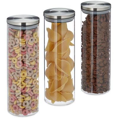 Vorratsglas 3er Set, luftdicht, Edelstahl Deckel, für Pasta, Müsli & Reis, 1,8 l Küchenbehälter,