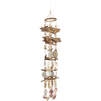 Windspiel mit Muscheln, maritimes Holz Klangspiel für Balkon, Garten-Deko, Capizmuschel Mobile, 107 Image