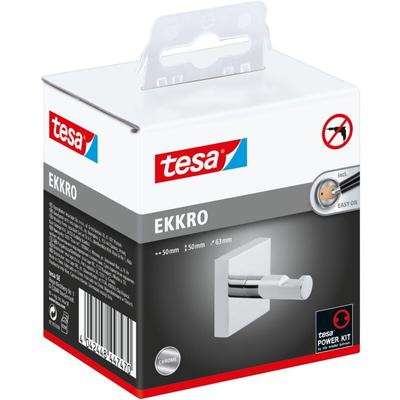 tesa EKKRO Handtuchhaken, verchromter Edelstahl - Bad-Haken zur Wandbefestigung ohne Bohren, inkl. Image