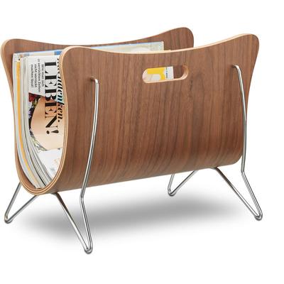 Relaxdays Zeitungsständer Holz, Bugholz, Zeitungskorb, modernes Design, robust, Tragegriffe, HBT 30 Image