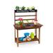 Costway Wooden Potting Bench Table Outdoor Mud Kitchen with Solid Fir Wood Frame-Natural