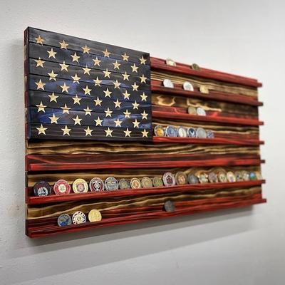 Challenge Coin Display Stand Wood Commemorative Wall Display Patriotic Independence Day Red White Blue 4th of July Gift Stand Desktop Display Stand Military Coin Display Case Holder