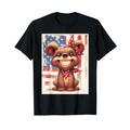 Gruseliger süßer Pookie-Bär und amerikanische Flagge, lustige Grafik T-Shirt