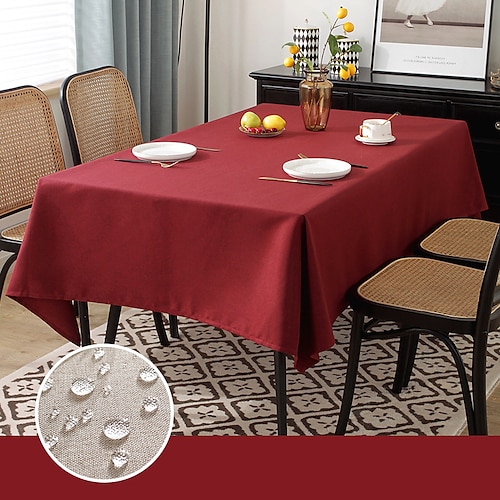 Rechteckige Tischdecke aus Leinen, Bauernhaus-Tischdecke, wasserdicht, schrumpffrei, weich und knitterfrei, dekorative Tischdecke aus Stoff für die Küche Image