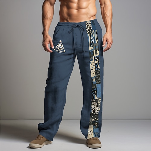 Stammes Vintage Herren 3D-Druck Hosen Hose Outdoor Strasse Ausgehen Polyester Schwarz Marinenblau Grün S M L Mittlere Taillenlinie Elastizität Hose Image