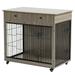 Royard Oaktree Dog Crate Furniture with Double Doors Furniture Style Pet Crate End Table with 2 Storage Drawers 31.7 Decorative Dog Kennel Cage on Wheels for Small Medium Dogs Grey