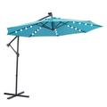 10 FT Solar LED Patio Outdoor Umbrella Hanging Cantilever Umbrella Offset Umbrella Easy Open Adustment with 32 LED Lights Large Sun Umbrella Outdoor Patio Gazebos A-07X-02