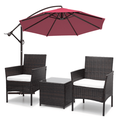 MoNiBloom 3PCS Patio Rattan Furniture Set with 8.5ft Offset Hanging Market Umbrella Outdoor Conversation Set with Cushion and Tempered Glass Tabletop Red