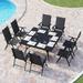 VILLA 7 PCs Outdoor Patio Dining Set 6 Adjustable Folding Reclining Sling Chair with Armrest & 1 Rectangle Patio Dining Table with 1.57 Umbrella Hole (Black)