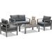 Aluminum Patio Furniture Set 4 Pcs Modern Outdoor Conversation Set Sectional Sofa with Upgrade Cushion and Coffee Table Grey
