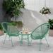 3 Piece Patio Bistro Conversation Set with Side Table Acapulco All-Weather PE Rattan Chair Set Flexible Rope Furniture Outdoor with Coffee Table for Garden Backyard Balcony or Poolside(Green)