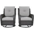 Wicker Rocking Chair Swivel Chairs - 2 Piece Rocker Patio Chairs Set Rattan Rocking Chair for Outdoor Porch Deck Garden Backyard(Light Grey/Sky Blue)