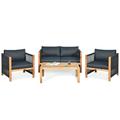 Resenkos 4 Pieces Acacia Wood Outdoor Patio Furniture Set Modern Patio Conversation Sets Outdoor Sectional Metal Sofa with Cushion and Coffee Table for Balcony Garden