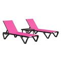 Outdoor Lounge Chair Aluminum Plastic Patio Chaise Lounge with Side Table & 5 Position Adjustable Backrest & Wheels All Weather Reclining Chair for Outside Beach Poolside Lawn Rose Red
