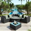 OYang 7-Piece Outdoor Wicker Sectional Sofa Set Patio Furniture Conversation Sofa Set with Coffee Table Removable Pillows for Patio Garden Deck