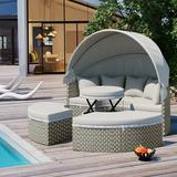 Malena 5 Pc Round Rattan Sectional Sofa Set with Retractable Canopy - Gray