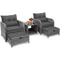 YFENGBO 5 Pieces Wicker Outdoor Patio Chairs Set with Ottoman Patio Conversation Set with Ottoman Underneath All Weather PE Rattan Balcony Set & End Table Black