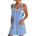 IDALL Summer Dresses Sundresses for Women Women Soild Pinafore Square Apron Garden Work Pinafore Dress Suspender Dress Beach Dress Petite Dresses Womens Dresses Light Blue Dress S