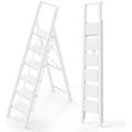 6 Step Ladder Lightweight Folding ladders with Wide Pedals Slim Stepladder for Narrow Spaces Tall Ladder for High Ceilings with Handrails Kitchen Aluminum Ladder 300lbs - White