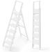 6 Step Ladder Lightweight Folding ladders with Wide Pedals Slim Stepladder for Narrow Spaces Tall Ladder for High Ceilings with Handrails Kitchen Aluminum Ladder 300lbs - White