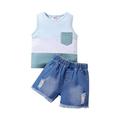 Toddler Kids Boys Summer Sleeveless Vest Denim Shorts Casual Two Piece Set Casual Boy Suit Jeans Outfit Baby Boy 12 18 Months Baby Rompers 6 9 Months Boy