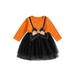 Emmababy Girls Casual Dress with Long Sleeves and Bow Patchwork for Halloween in Fall