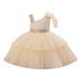 NIUREDLTD Flower Girl Dress Pageant Party Dress Long Round Collar Sleeveless Bow Front And Back A Line Dress Wedding Party Princess Dress Pageant Gown For Toddler Grils Beige Size 4Y/90