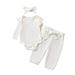 Bagilaanoe 3pcs Newborn Baby Girl Boy Pants Set Long Sleeve Romper Tops + Belted Trousers + Headband 3M 6M 9M 12M 18M Infant Casual Clothes