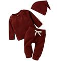 Tosmy Autumn Winter Baby Long Sleeve Suit Solid Color Shirt Solid Color Pants Spring Autumn Suit Hat Fall Winter Clothes