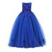 NIUREDLTD Flower Girl Dress Kids Girl Flower Solid Princess Pageant Gown Party Wedding Long Evening Dress Wedding Party Princess Dress Pageant Gown For Toddler Grils Blue Size 130