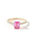 Love Gem 9Ct Rose Gold 7X5 Octagon Created Pink Sapphire And 0.10Ct Natural Diamond Ring