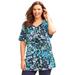 Plus Size Women's Easy Fit Short Sleeve V-Neck Tunic by Catherines in Blue Blooming Floral (Size 0XWP)