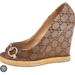 Gucci Shoes | Gucci Gg Canvas Charlotte Horsebit Wedge Espadrille Peep Toe Pumps Size Eu 39 | Color: Gold | Size: 9